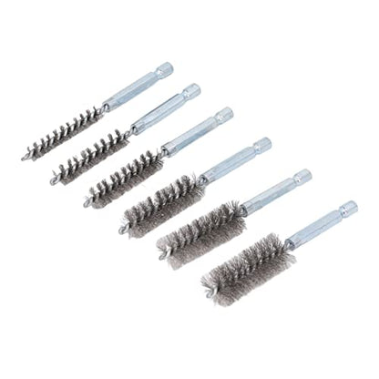 6 Piece Bore Cleaning Brush Set 1/4 Inch Hex Shank for Drill Impact Driver and 8-19mm Diameter Applications - size: Steel Wire (Silver)