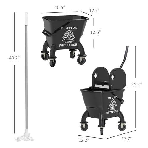 27.5qt Durable Mop Bucket Featuring Down Press Wringer on 360-Degree Swivel Bearings and Enhanced Adjustable Handle Black