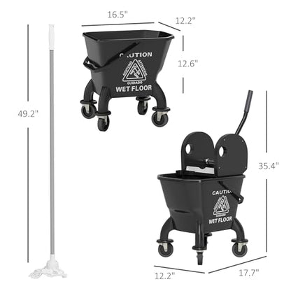 27.5qt Durable Mop Bucket Featuring Down Press Wringer on 360-Degree Swivel Bearings and Enhanced Adjustable Handle Black