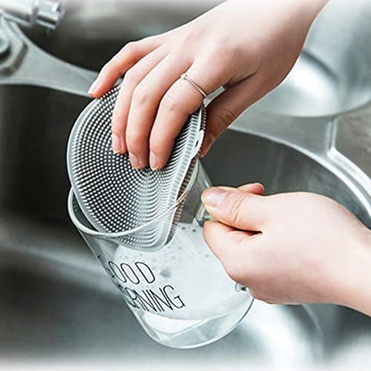 Generic Non-Scratch Silicone Sponges Cleaning Brush Round Shape Kitchen Scrubber Sponges for Vegetable Fruits Pot Pan Dish Bowl (Grey) - color: Gray