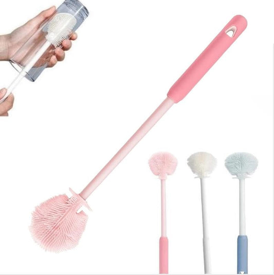 12.4" Silicone Bottle Brush, 3-in-1 Ergonomic Long Handled Cleaning Cup Brush,Water Bottle Cleaner,Deep Cleaning for Baby Bottles,Glassware, Narrow Neck Containers (Pink) - color: Pink