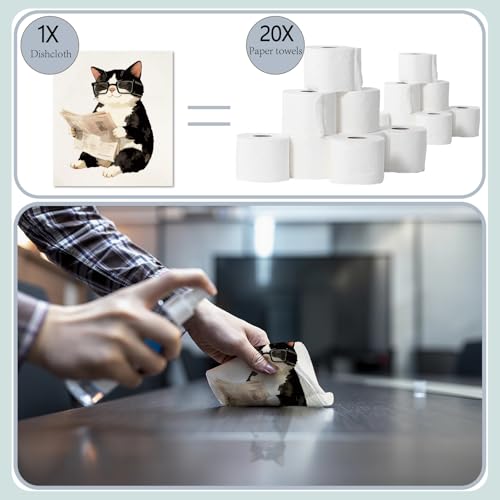 CREATCABIN 6 Styles Cat Swedish Dishcloths for Kitchen Cleaning Cloths for Tableware Cellulose Sponge Cloths Reusable Dish Rags Cleaning Towels No Odor Absorbent Home Table 6.7x7.6Inch - style: Cat