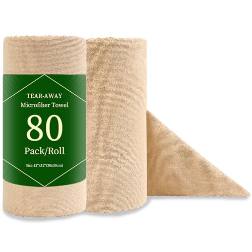 Jessy Home 80 Pack Microfiber Cleaning Cloth Roll Reusable Paper Towels 12"x12" Tear Away Cloth, Microfiber Towels for Cars, Wash Cloths, Lint Free Rags for House, Kitchen,Window,Cleaning Supplies - color: Apricot Yellow