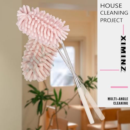 Pink Retractable Microfiber Duster for Cleaning Extendable Washable Hand Duster Feather Duster Cleaning Tool for Cleaning Office, Car, Window, Computer, Air Condition - color: Pink
