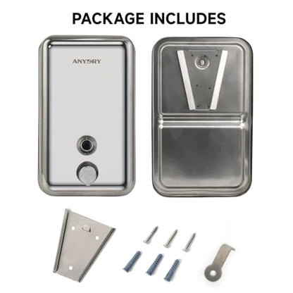 anydry Commercial Soap Dispenser Wall Mount, Polished Stianless Steel Finish Manual Liquid Soap Dispenser - 37oz (1100ml) Model AD1003 - color: Polished