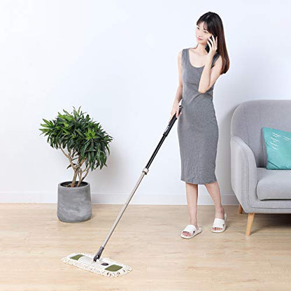 Eyliden Dust Mop, 2 Microfiber Pads, Home Commercial Cleaning, Quick Swap | 52.6" Adjustable Handle, 360° Swivel, Washable, Wet Dry Mops for Kitchen Hardwood Vinyl Tile Floor Cleaning, Push Dust Broom - color: Army Green