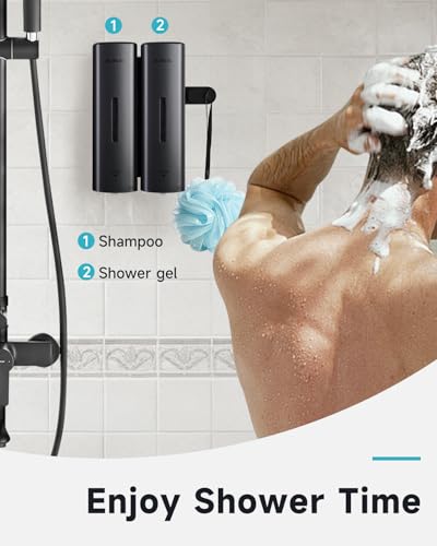 AIKE 2 Chambers Shower Shampoo and Conditioner Dispenser 2 x 11.8 fl.oz. for Bathroom(Dark Silver) - color: Dark Silver, size: Double Chamber