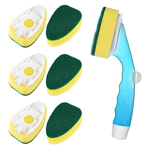 Dishwand Refills with Handle, Dish Wand Refill Replacement Sponge Head 6Pcs | Non-scratch Heavy Duty Sponge Heads Set,Soap Dispenser Scrubbers,Dishwashing Scrub Dispensing Brush Pads,Dishwasher Cleaning - color: Yellow, size: 7 Piece Set