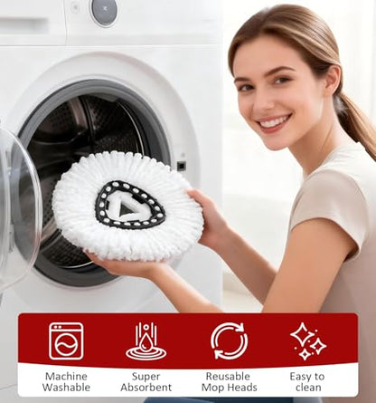 6 Pack Spin Mop Head Replacement for O-Ceda Easy Wring 1-Tank System, Microfiber Mop Refills, 360° Swivel, Deep Cleaning, Machine Washable & Easy to Replace (White) - size: 6-Pack
