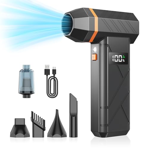 Dzaki Compressed Air Duster & Vacuum 2-in-1, 140000RPM Electric Air Duster, 4-Gear Adjustable Rechargeable Cordless Dust Blower with LED Light Fast Charging for Keyboard PC Car Home Outdoor-Orange - color: Orange
