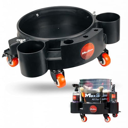 Maxshine Universal Rolling Bucket Dolly – Black Heavy-Duty Polypropylene Car Wash Bucket Cart with 5 Swivel Wheels, 5 Bottle & Brush Holders – Spill-Free Auto Detailing Storage & Garage Organization - color: Bucket Dolly (Black)