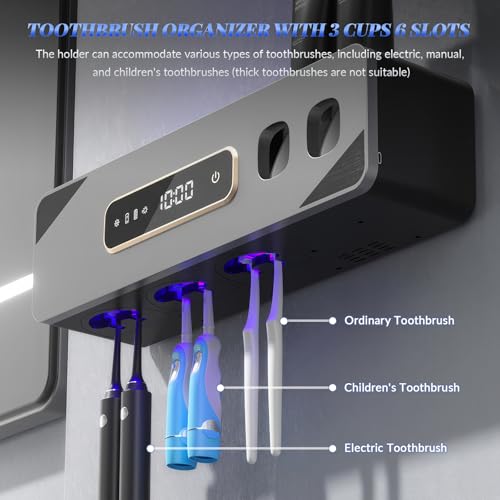 Smart Cleaning Toothbrush Holder, Smart Drying & Cleaning Bathroom Toothbrush Holder with 2 Toothpaste Dispensers, Wall Mounted Organizer for Electric/Manual Toothbrushes with 3 Cups 6 Slots (Beige) - color: Beige