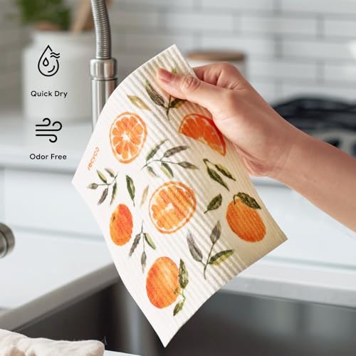 RECYCO Swedish Dishcloths for Kitchen | 5 Pack Washable Dish Rags | Cellulose Reusable Cleaning Paper Towels | Absorbent Counter Dish Cloth Sponge Kitchen Wipes, 8" L x 7" W - color: Fruitful Foliage-5 Pack