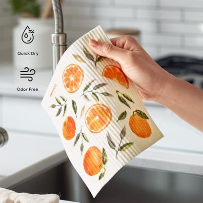 RECYCO Swedish Dishcloths for Kitchen | 5 Pack Washable Dish Rags | Cellulose Reusable Cleaning Paper Towels | Absorbent Counter Dish Cloth Sponge Kitchen Wipes, 8" L x 7" W - color: Fruitful Foliage-5 Pack