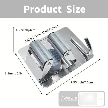 5 Pack Mop and Broom Holder Wall Mount, Silver Stainless Steel Mop and Broom Hanger with Hooks, Mop Broom Organizer for Closet Laundry Garage Garden Tool Organizer (Silver) - color: Silver