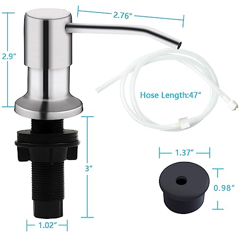 Kitchen Sink Soap Dispenser, Brushed Nickel Countertop Soap Dispenser Pump, 47" Silicone Extension Tube Connect to The Soap Bottle Directly, Say Goodbye to Frequent Refills - color: Brushed Nickel, size: With Tube Kit