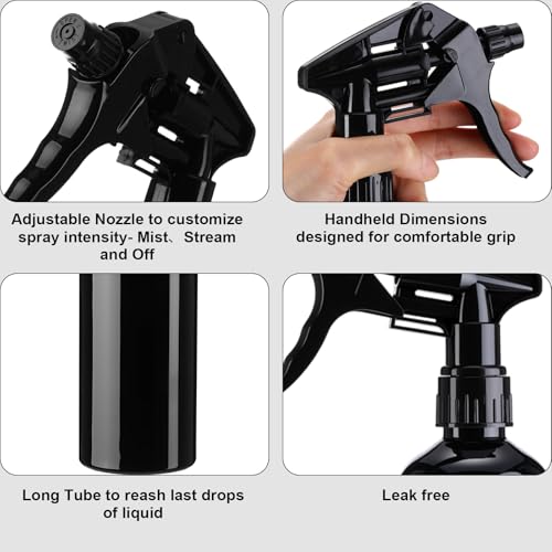Eccliy 12 Pcs 16 Oz Plastic Spray Bottle, Adjustable Empty Reusable Sprayer for Cleaning, Planting, Water, Bathroom and Kitchen, BBQ, Commercial and Residential (Original,All Black)