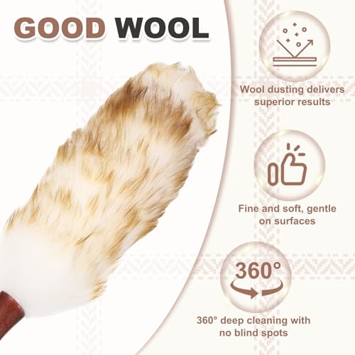 uxcell Wool Duster, 20.5" Natural Feather Cleaner Household Cleaning Duster with Solid Wooden Handle for Cleaning Fans Window Blinds Shelves Furniture, White Coffee - color: White Coffee, size: 20.5"