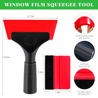 Yourkar 2 PCS Window Tint Kit Tools, Professional Vinyl Wrap Kit with Plastic Squeegee & Felt Squeegee, Universal Privacy Film Installation Tint Tools for Vehicle Glass Home (Red) - color: Red