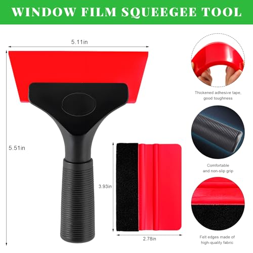 Yourkar 4 PCS Window Tint Kit Tools, Professional Vinyl Wrap Kit with Plastic Squeegee & Felt Squeegee, Universal Privacy Film Installation Tint Tools for Vehicle Glass Home (Red) - color: Red, 4 Pcs