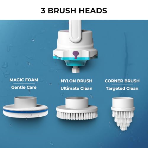 KOKIDO Rechargeable Pool Scrubber, Compact Electric Pool Cleaning Brush for Walls, Waterline & Steps, 3‑in‑1 Pool Brush, 40‑Min Runtime, Pivot Handle - Ideal for Quick Pool Maintenance & Spot Cleaning