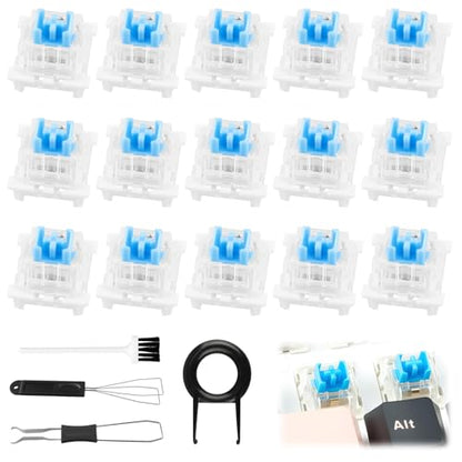 15PCS Blue Switch Replacement with 4PCS Keycap Puller Cleaning Tool Kit,3 Pin Mechanical Keyboard Switches,Dustproof and Waterproof,Accurate Typing, LED Keyboard, Gaming Keyboard