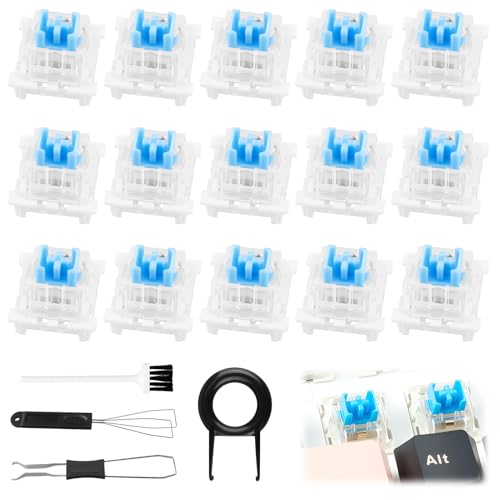 15PCS Blue Switch Replacement with 4PCS Keycap Puller Cleaning Tool Kit,3 Pin Mechanical Keyboard Switches,Dustproof and Waterproof,Accurate Typing, LED Keyboard, Gaming Keyboard