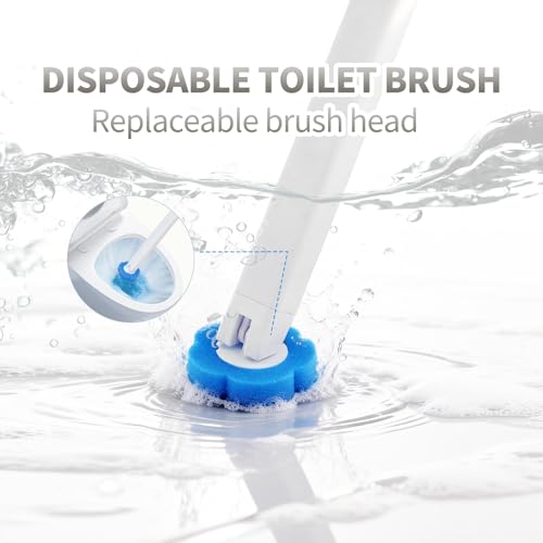 Disposable Toilet Brush and Holder Set with 30 Refills – Wall Mounted Toilet Bowl Cleaner Brush Kit, Deep Hygienic Cleaning with Toilet Wand Refills