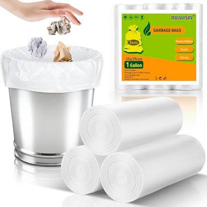 1 Gallon Small Trash Bags - 3 Rolls 105 Count Clear White 1 Gallon Garbage Bag Strong, Leakage-Free Unscented Thick Plastic Wastebasket Liners for Bathroom, Office, Kitchen Inwaysin - style: Clear White-1Gal-105