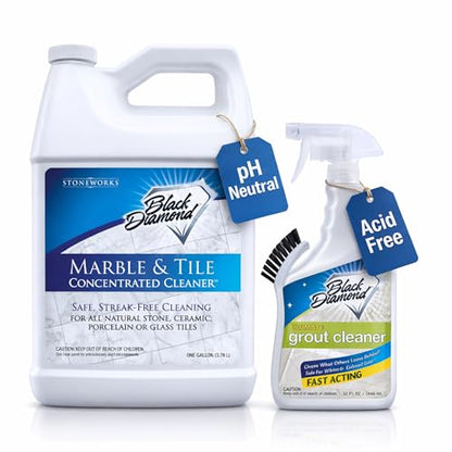Black Diamond Stoneworks Marble & Tile Cleaner Gallon + Ultimate Grout Cleaner with Brush Quart (2-Pack) – Safe for Natural Stone, Deep Grout and Tile Cleaning to Restores Shine - size: 160 Fl Oz (Pack of 1)