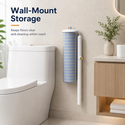 Disposable Toilet Cleaning Brush Kit with 18 Refill Heads, One-Press Release, Built-in Cleaning Solution, Wall-Mounted Storage, Ideal for Bathroom, Home, Rental and Airbnb - size: 1 Wand + 1 Caddy + 18 Refill Pads