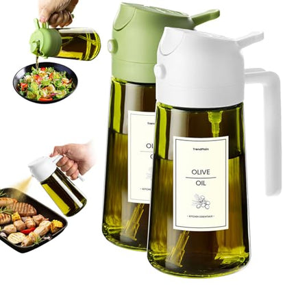 TrendPlain - 16oz Olive Oil Dispenser for Kitchen - 2 in 1 Olive Oil Dispenser and Oil Sprayer - Olive Oil Dispenser Bottle w/Stickers - Olive Oil Sprayer for Cooking 2Pcs White&Green (Light Blockage) - color: White&Green, style: 2 Pack