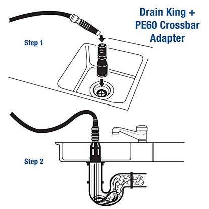 Drain King VIP2 Drain Unclogging Kit With Kitchen Sink Crossbar Adapter, 1.5 to 3 Inch - style: with Crossbar Adapter