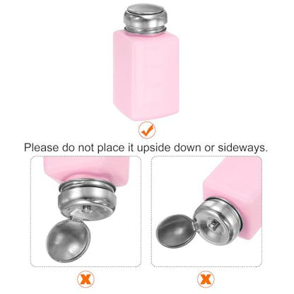 HARFINGTON 2pcs Solvent Alcohol Dispenser 200ml(6.7oz) Push Down Liquid Dispenser Pump Bottle with Sealing Stainless Steel Lid for Acetone Cleanser Polish Remover, Pink - color: Pink, size: 200ml 6.7oz