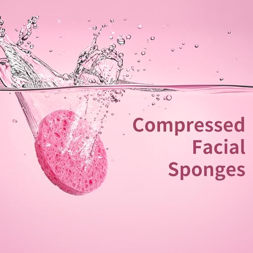 100-Count Compressed Facial Sponges, Natural Cellulose Face Sponges for Cleansing, Exfoliating, Washing face, Makeup Removal, and Spa Use - Travel Skincare Essentials for women - color: Pink