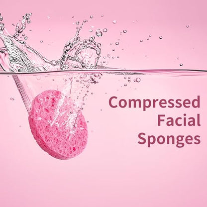 100-Count Compressed Facial Sponges, Natural Cellulose Face Sponges for Cleansing, Exfoliating, Washing face, Makeup Removal, and Spa Use - Travel Skincare Essentials for women - color: Pink