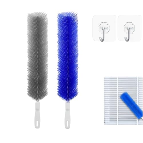 Bendable Microfiber Head, Reusable Dust Remover, Long Fan Cleaning Brush Duster with Flexible Bendable Head, for Electric Fans Air Conditioning, Home Car Vents, Curtain (Blue+Gray) - color: Blue+gray