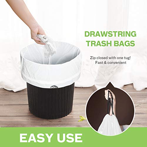 2 Gallon Small 220 Counts Strong Drawstring Trash Bags Garbage Bags by Teivio, Bathroom Trash Can Bin Liners, Plastic Bags for home office kitchen, White - style: 220-2Gallon-White