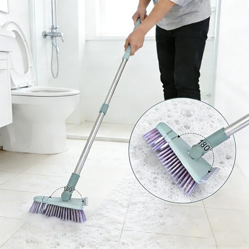 Tub Tile Scrubber Brush 2 in 1 Cleaning Brush 33.46 Inch, Adjustable Telescopic Pole Stiff Bristles Scouring Pads for Cleaning Bathroom Kitchen Toilet Wall Tub Tile Sink Non Scratch (Green) - color: Green