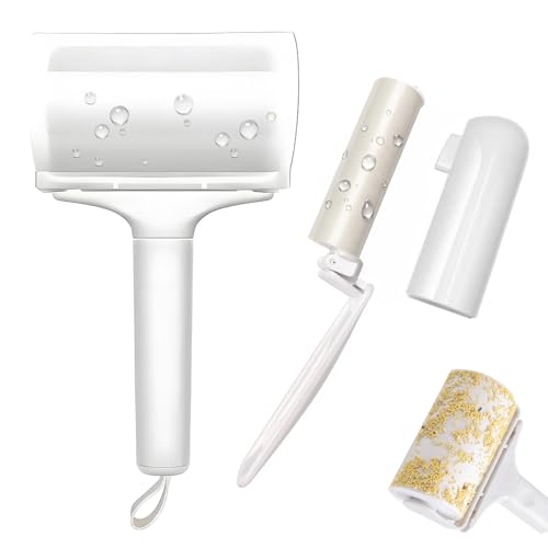 Reusable Lint Roller 2 Pack, Washable Sticky Lint Roller with Cover for Pet Hair, Portable Travel Lint Remover for Clothes, Purse, Furniture, Car, Large Mini Lint Brush for Home and Travel (White) - color: White