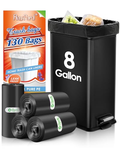 8 Gallon 130 Counts Strong Trash Bags Garbage Bags by RayPard, fit 30 Liter Kitchen Waste Basket, Medium Trash Bags Can Liners for Home Office Kitchen Bathroom Bedroom, Black - style: 130-8 Gallon-Black