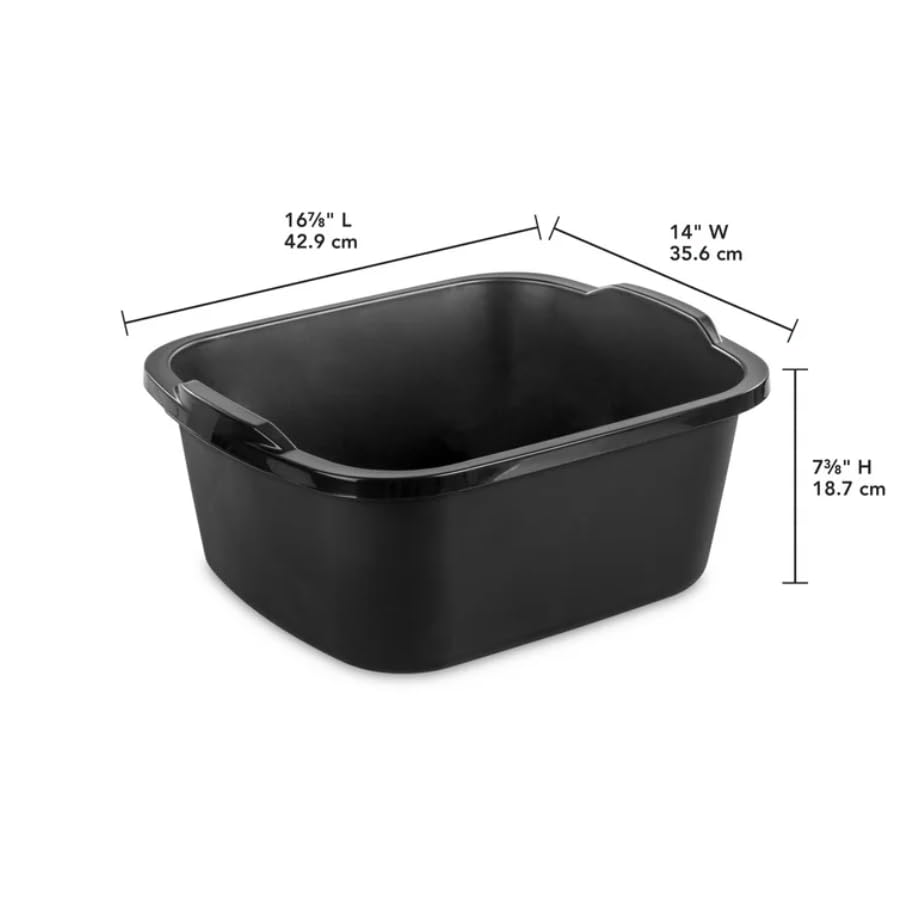 Plastic Wash Tub Dishpan Basin and Foot Bath for Soaking Feet, Laundry Hand Wash Bucket, Dish Pans for Washing and Storage Cleaning Supplies - 18 Qt - Heavy Duty Black