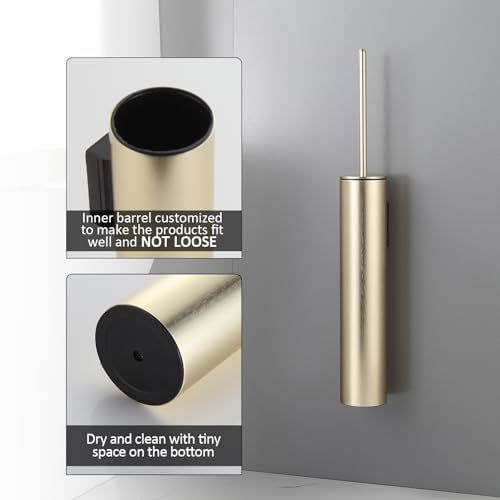 BGL Toilet Brush and Holder Set Brushed Gold Wall Mounted for Bathroom Round Design - color: Brushed Gold-wall Mount