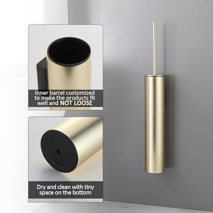BGL Toilet Brush and Holder Set Brushed Gold Wall Mounted for Bathroom Round Design - color: Brushed Gold-wall Mount
