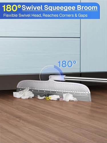 Silicone Floor Squeegee, 180° Rotating Air Broom, Squeegee for Floor with a Long Handle, Magic Broom for Water and Pet Hair Removal on Bathroom Floors, Tile, Deck and Glass, Indoor Cleaning Tool - size: [Hot] 15.7" | Soft TPR Silicone with Raised Dots