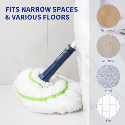 BOOMJOY Twist Mop with Self-Wringing System for Floor Cleaning, Scouring Pad for Stubborn Stains, 53" Long Handle – Ideal for Kitchen, Bathroom & Home Use – Perfect for Pet Owners