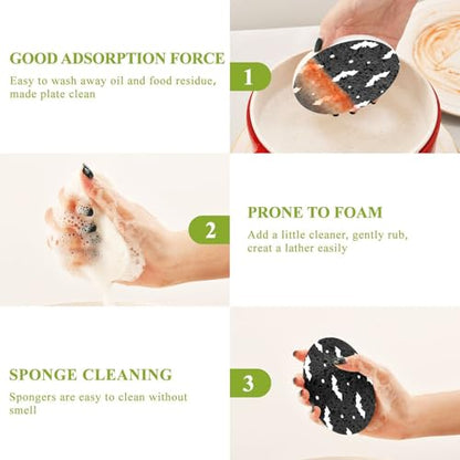 Bats Flying Halloween Dish Scrub Sponges Kitchen Non Scratch Reusable Compressed Cellulose Sponge Hanging for Household Cleaning Washing Dishes Pots and Pans 3 Pack - color: Pattern18