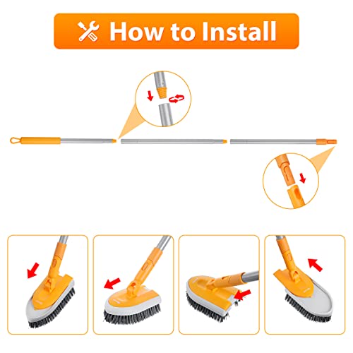 Shower Scrubber for Cleaning, Bestnifly Bathroom Scrub Brush with 42'' Extendable Long Handle, Tub and Tile Cleaning Brush for Toilet Bathtub Wall Glass Floor, Stiff Bristle
