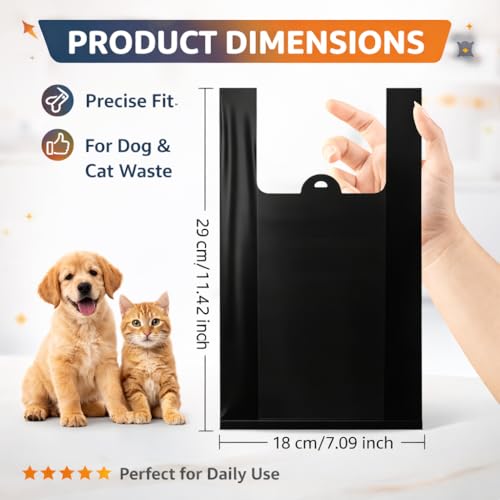 100 Count Black Small T-Shirt Trash Bags with Handles | Perfect for Dogs&Cats Waste Bags,Mini Car Trash Bags
