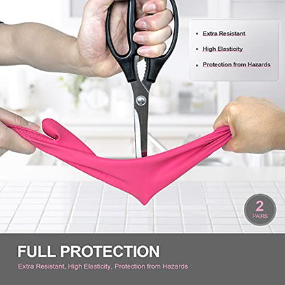 DABOGOSA Mamison 2 Pairs Reusable Waterproof Household Dishwashing Cleaning Rubber Gloves, Non-Slip Kitchen Glove (Pink, Medium (Pack of 2)) - color: Pink, size: Medium (Pack of 2)